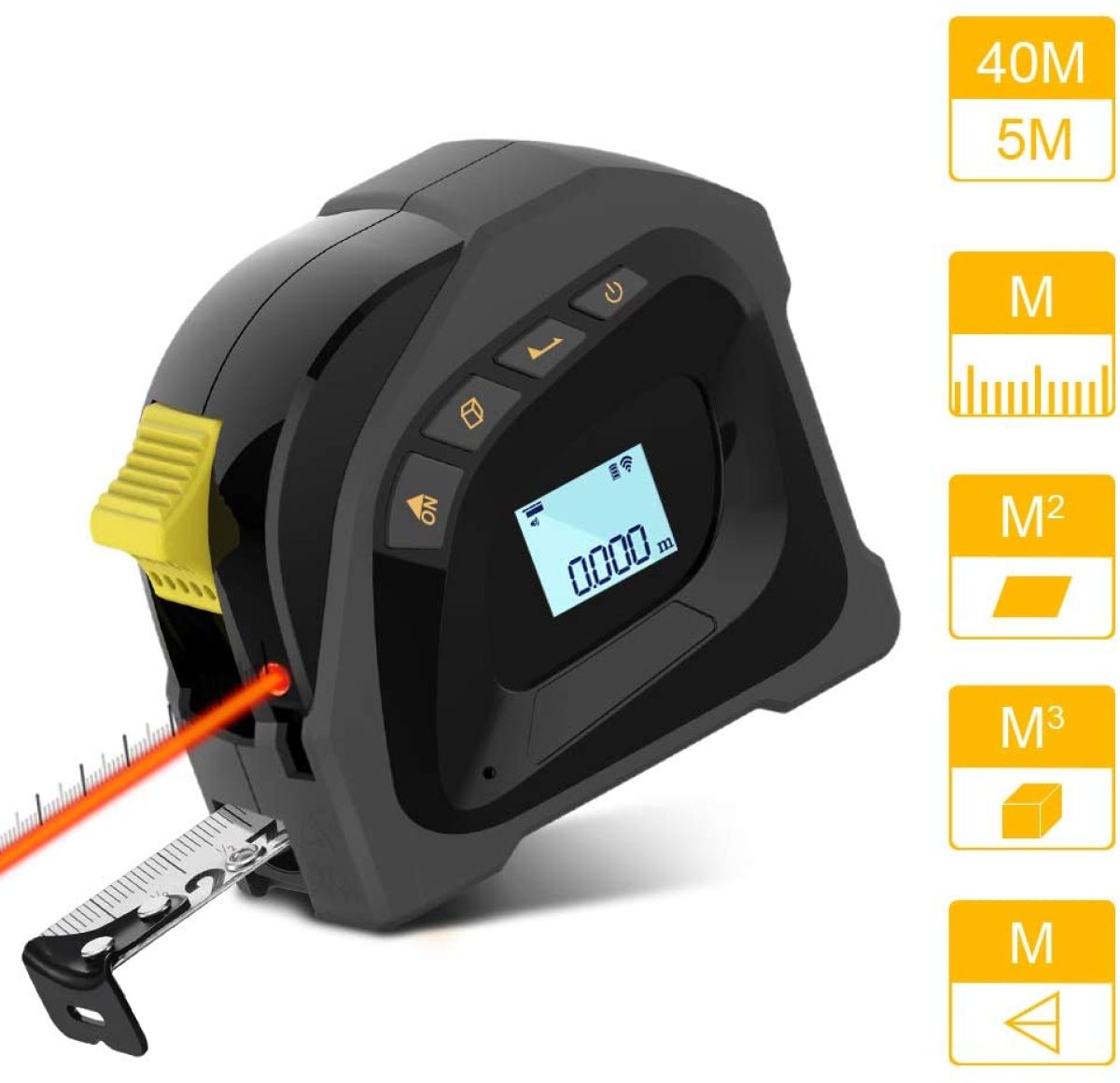 Mètre Ruban Laser, M-In-Ft Télémètre laser 40m et Ruban 5m 2 en 1