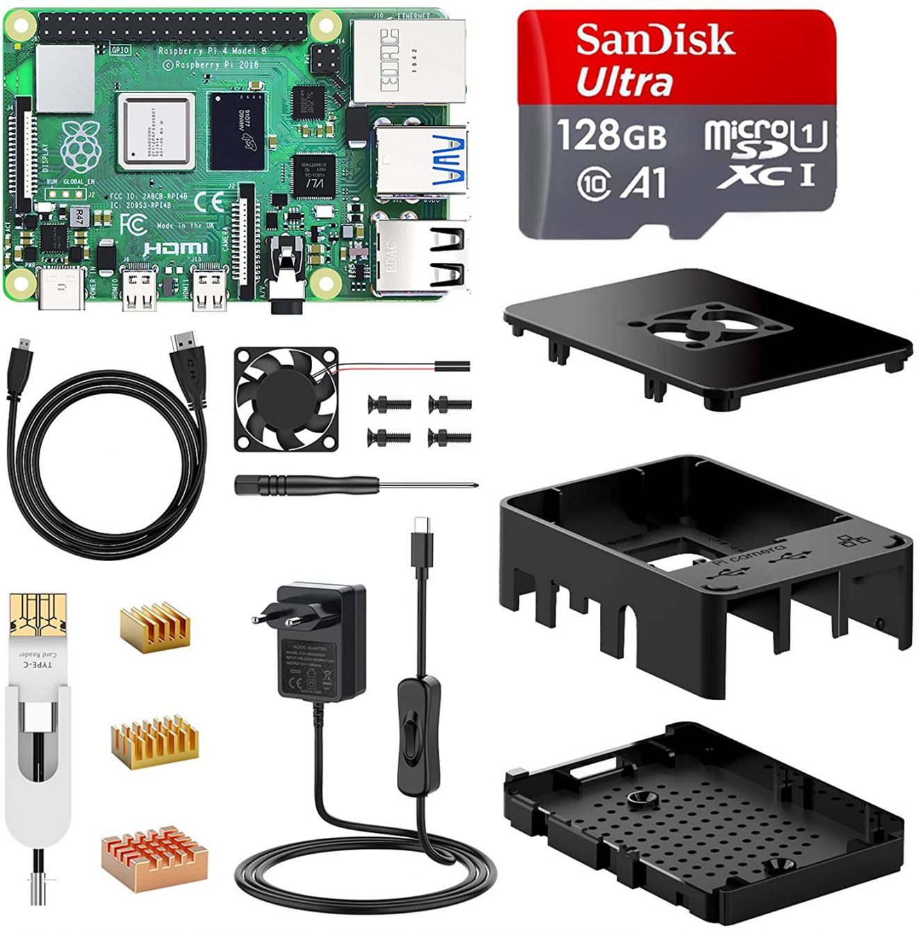 Raspberry Pi 4 Modèle B 2GB/4 GB/8GB RAM + Boîtier + Ventilateur