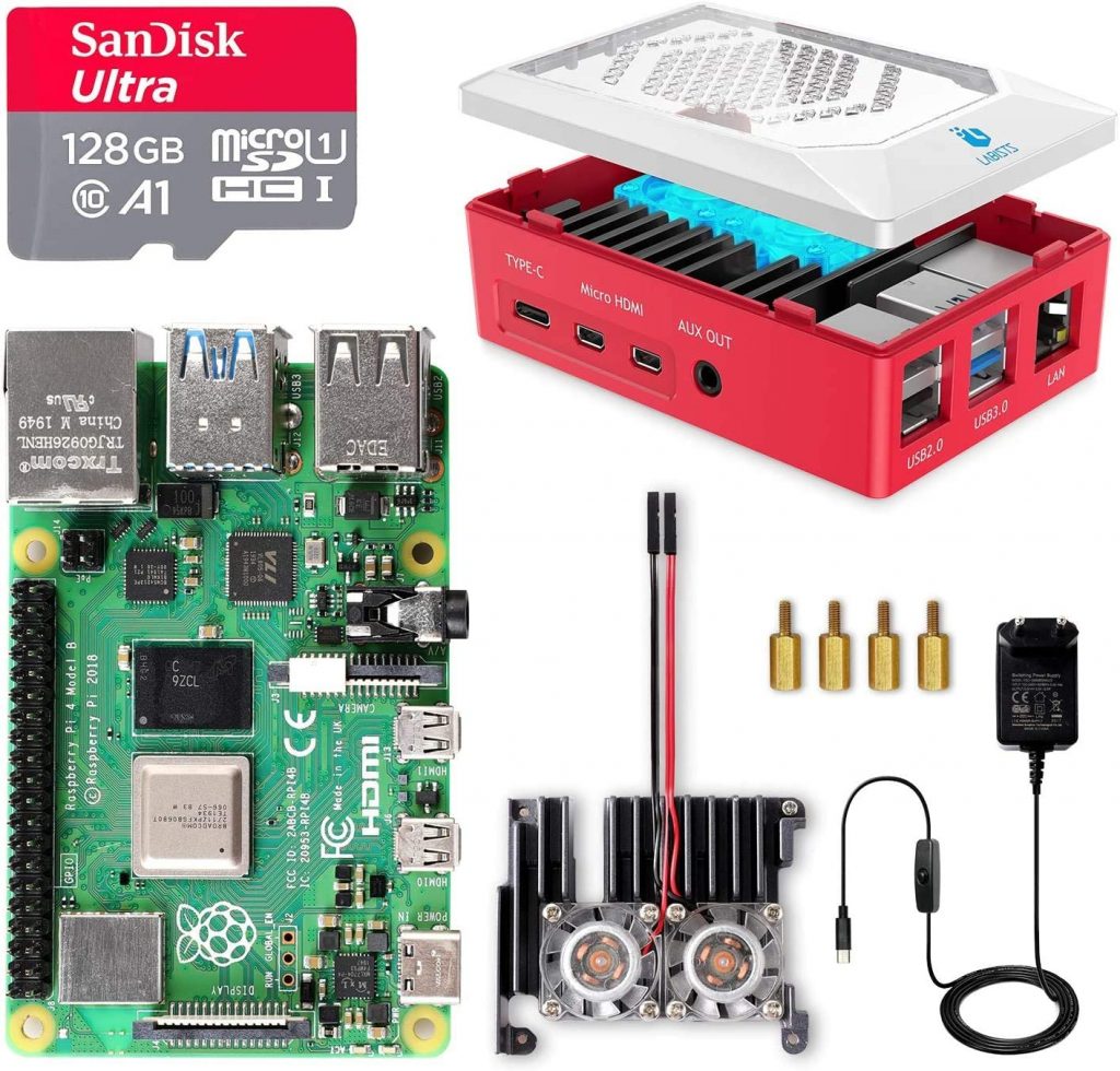 Kit Raspberry Pi 4B 8Go RAM Avec Carte SD 128Go, Boîtier, Ventilateur, Alimentation Et Accessoires
