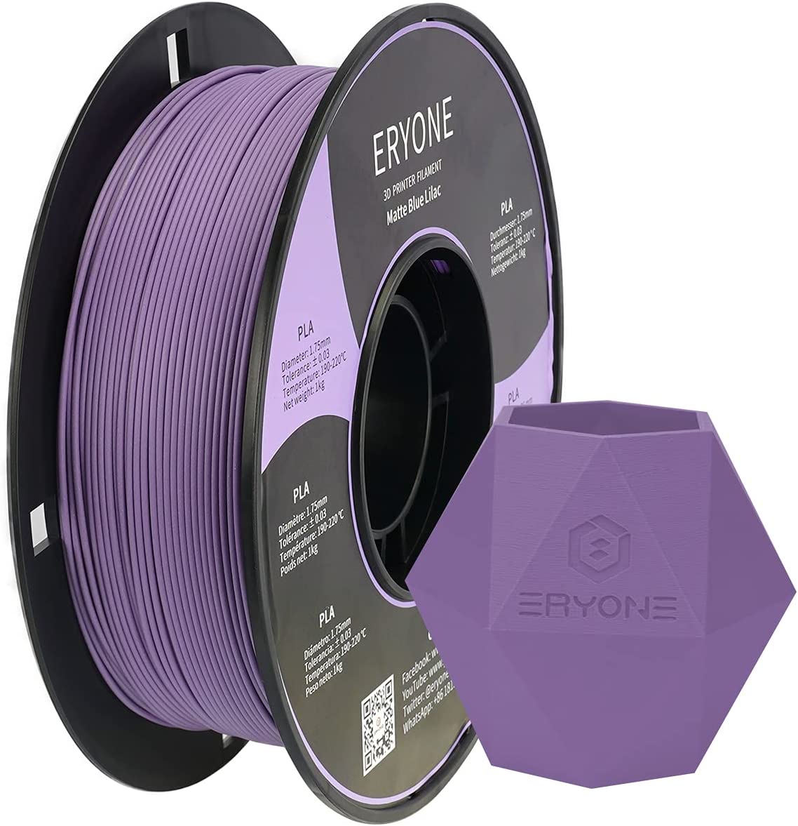 Filament PLA Mat Eryone 1.75mm 1kg Pour Printer 3D et Stylo 3D
