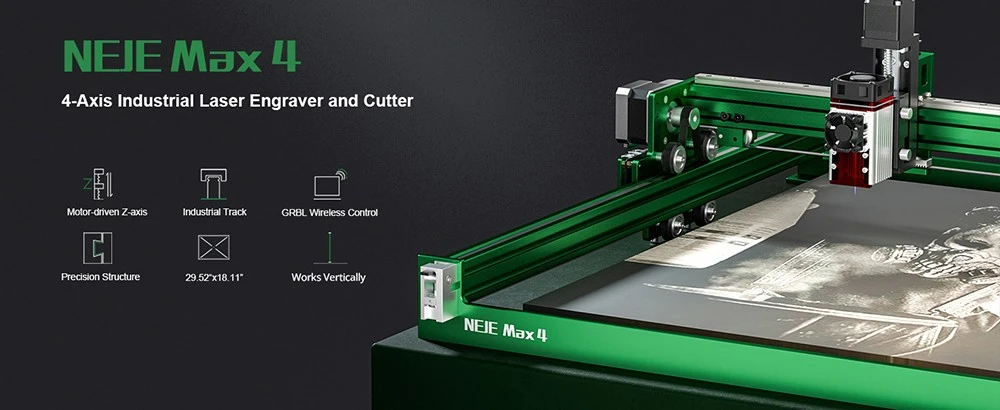 NEJE Max 4 Laser Engraver Cutter, 12W Laser Power, A40640 Laser Module, Auto Air-Assist, 0.04*0.06mm Focus, 4-Axis Control, GRBL Wireless Control, Motor Driver Z Axis, Works Vertically, 750*460mm