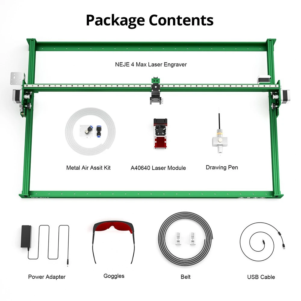 NEJE Max 4 Laser Engraver Cutter, 12W Laser Power, A40640 Laser Module, Auto Air-Assist, 0.04*0.06mm Focus, 4-Axis Control, GRBL Wireless Control, Motor Driver Z Axis, Works Vertically, 750*460mm