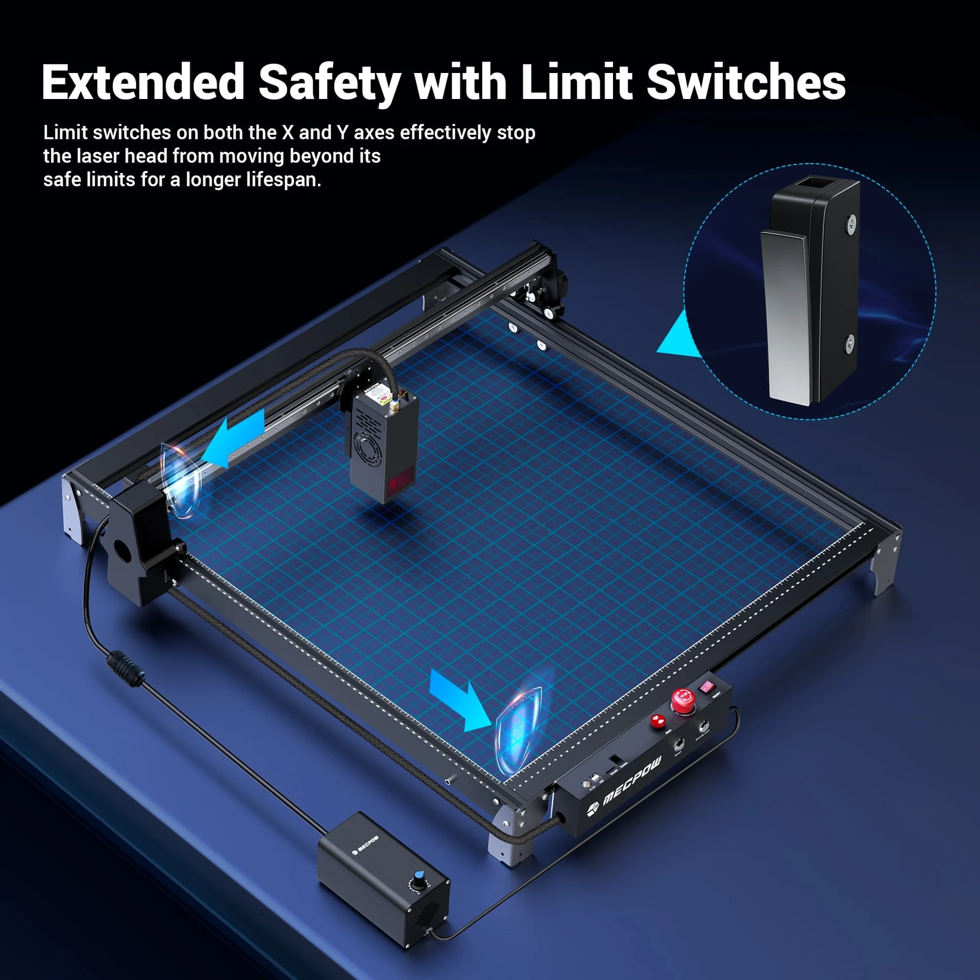 Machine de gravure laser Mecpow X5 22 W, zone de gravure 600 x 600 mm, point laser 0,08 x 0,1 mm avec assistance aérienne EU