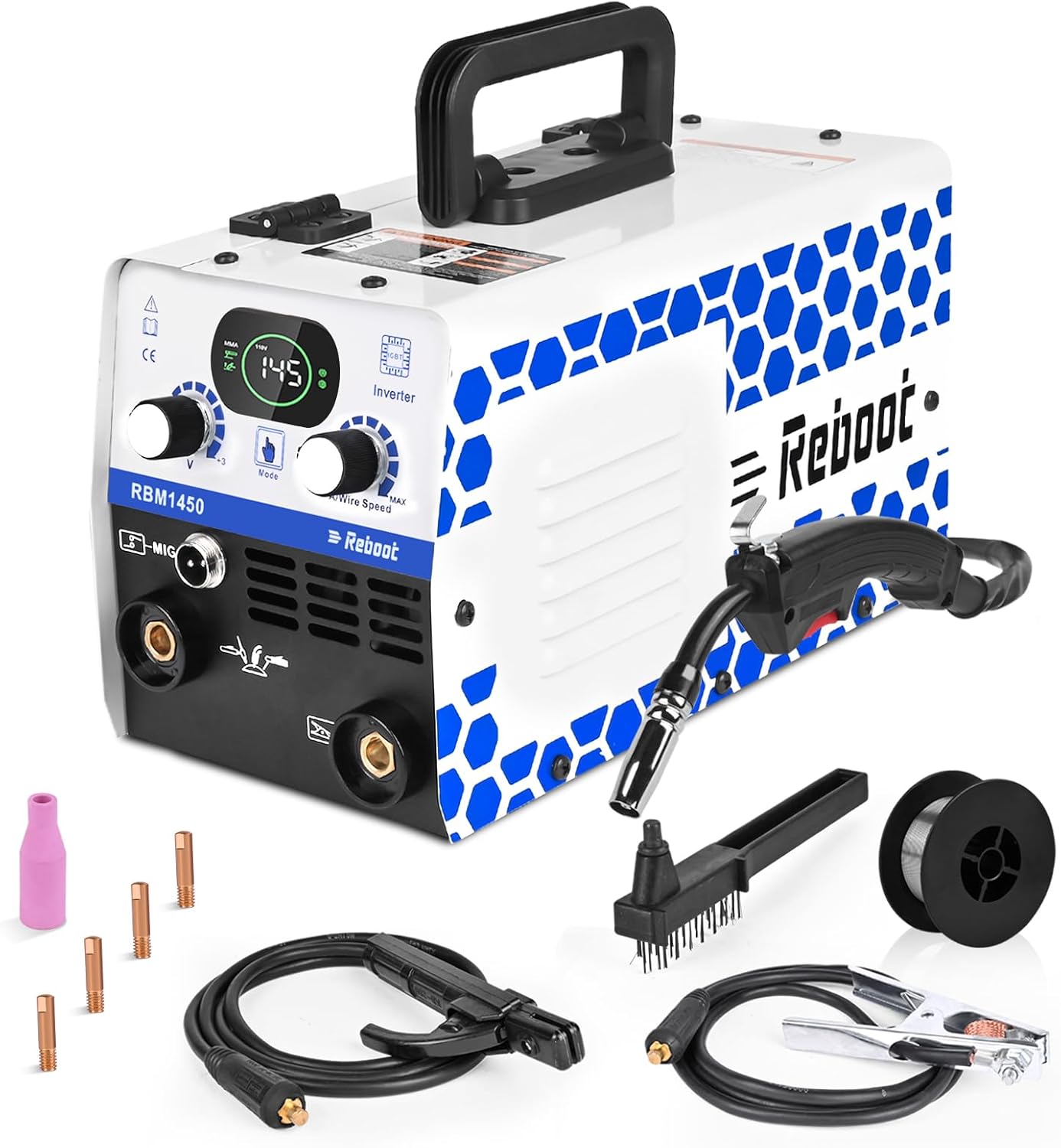 Poste à Souder MIG 145A Sans Gaz IGBT Inverter Portable - Fil Fourré 0.8mm Inclus, Idéal Débutants Et Pro