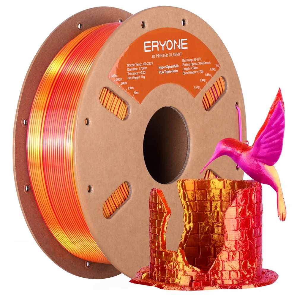 Filament PLA tricolore haute vitesse ERYONE 1 kg, rouge, violet et or
