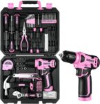 DEKO Caisse a Outil Rose avec Perceuse Visseuse Multifonction Sans Fil 8V