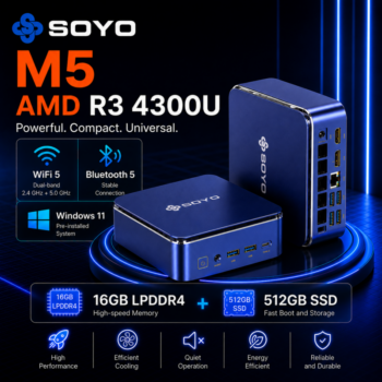 SOYO M5 Mini PC AMD Ryzen 4300U W-11 Pro (4 cœurs/4 threads