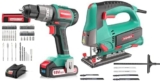 Perceuse Visseuse Sans Fil 60Nm HYCHIKA 18V + Scie sauteuse 800W