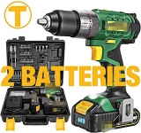 Kit Perceuse Visseuse Sans Fil TECCPO 2 batteries + Accessoires